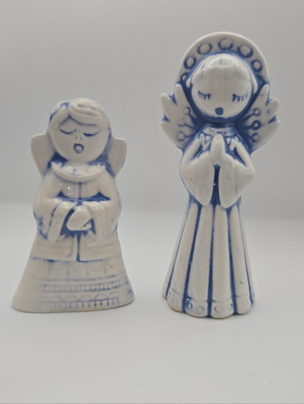 Vintage Blue White Angel Figurines Set Praying Choir Handmade Martin Luther Home